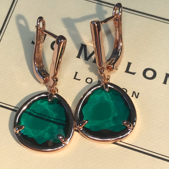 π Rose Gold Plated Green Crystal Drop Earrings - Picture 3 of 4